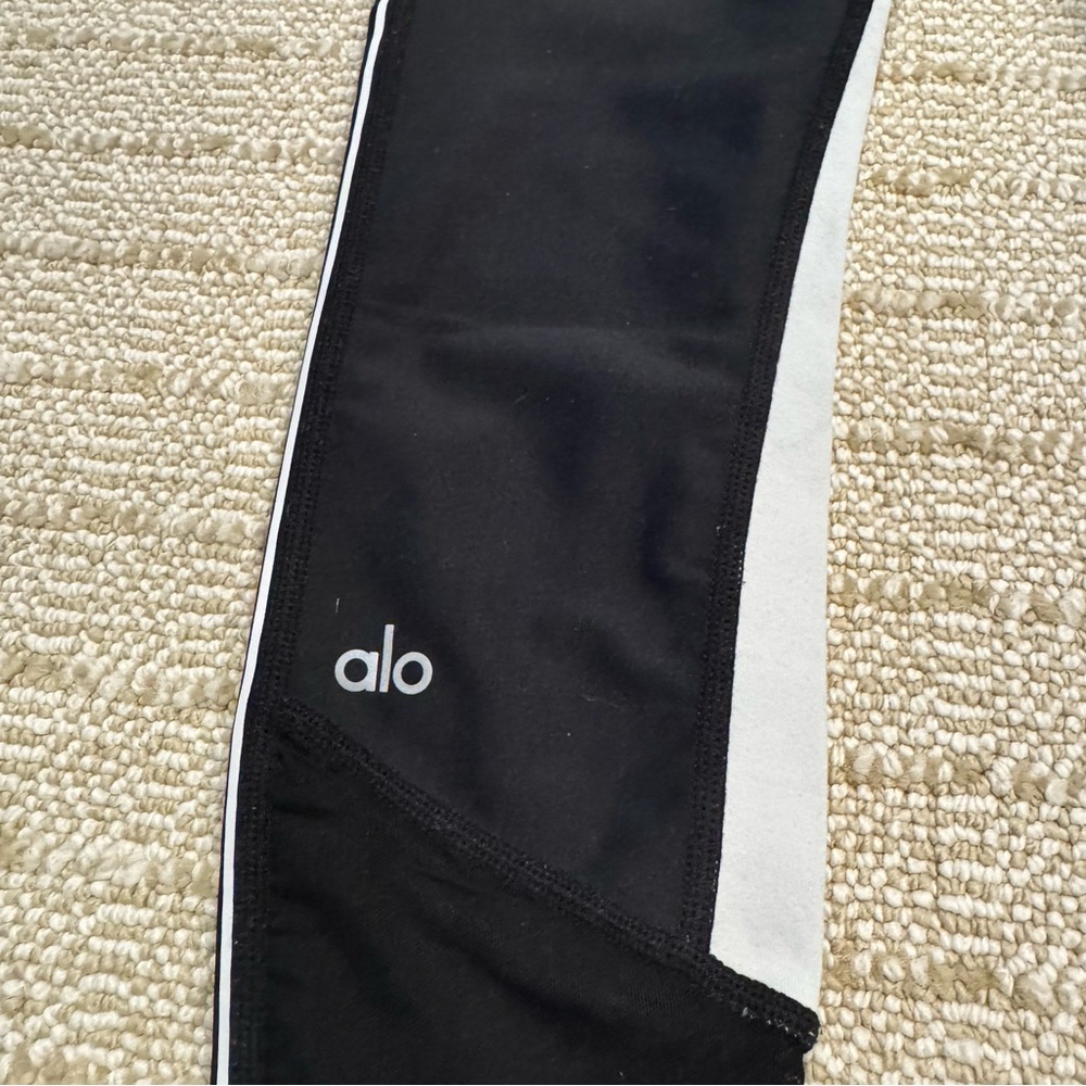 Alo Yoga Mesh High Waist Trainer Black White Logo Stripe Leggings | XS - Picture 9 of 10
